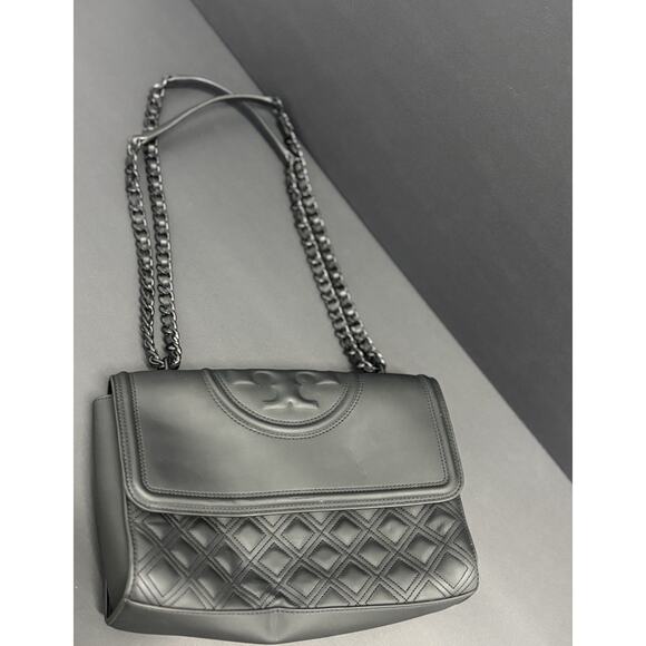 Tory Burch Fleming Matte Shoulder Bag - Black - Picture 1 of 16